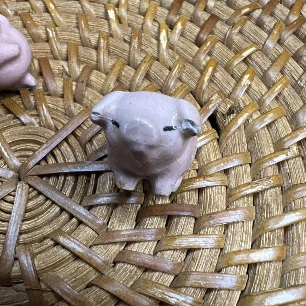 Hagan Renaker Pink Pigs 1960s Vintage Porcelain 2 Figures, Miniature
